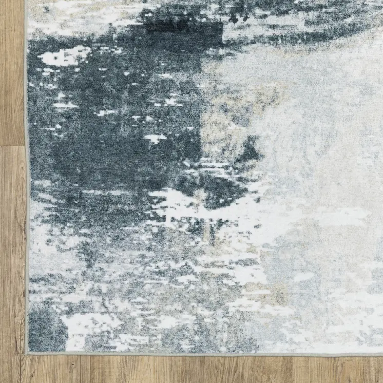 8' X 10' Ivory And Gray Abstract Distressed Area Rug