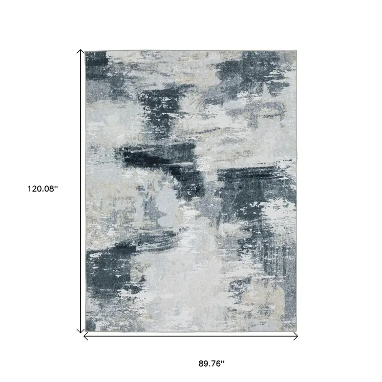 8' X 10' Ivory And Gray Abstract Distressed Area Rug