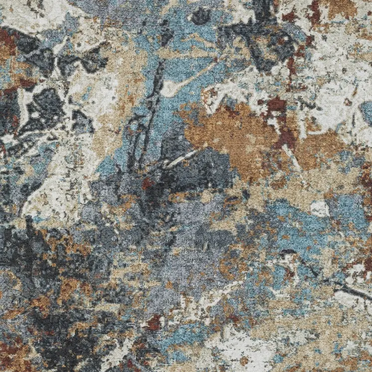 5' X 7' Blue And Rust Abstract Distressed Area Rug
