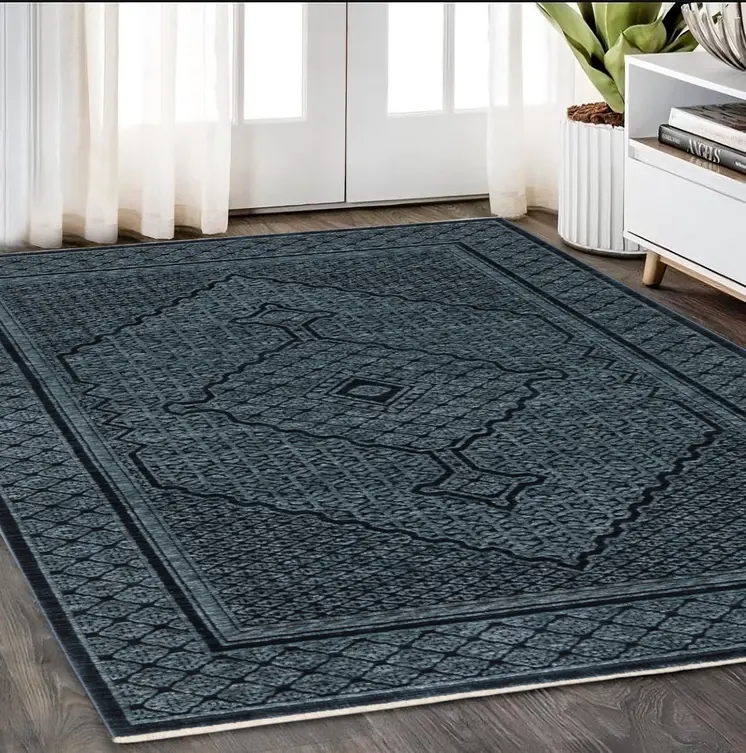 5' X 8' Blue And Teal Medallion Area Rug With Fringe