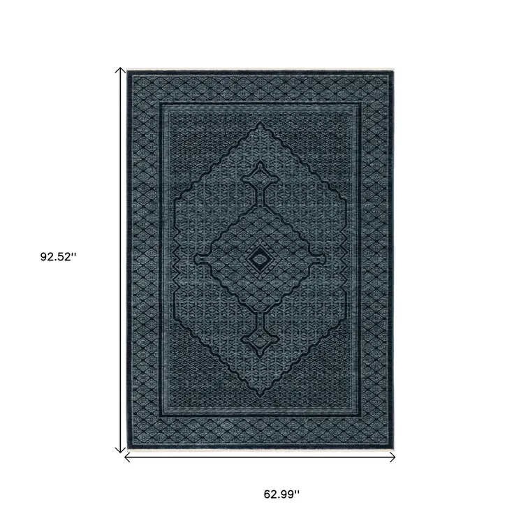 5' X 8' Blue And Teal Medallion Area Rug With Fringe