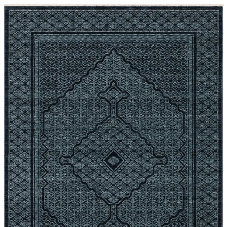 10' X 13' Blue And Teal Medallion Area Rug With Fringe