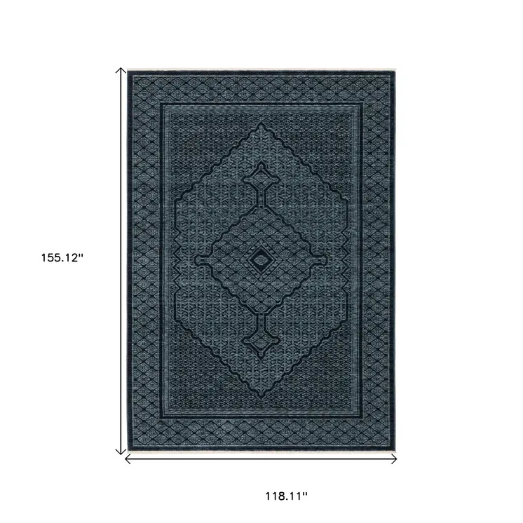 10' X 13' Blue And Teal Medallion Area Rug With Fringe