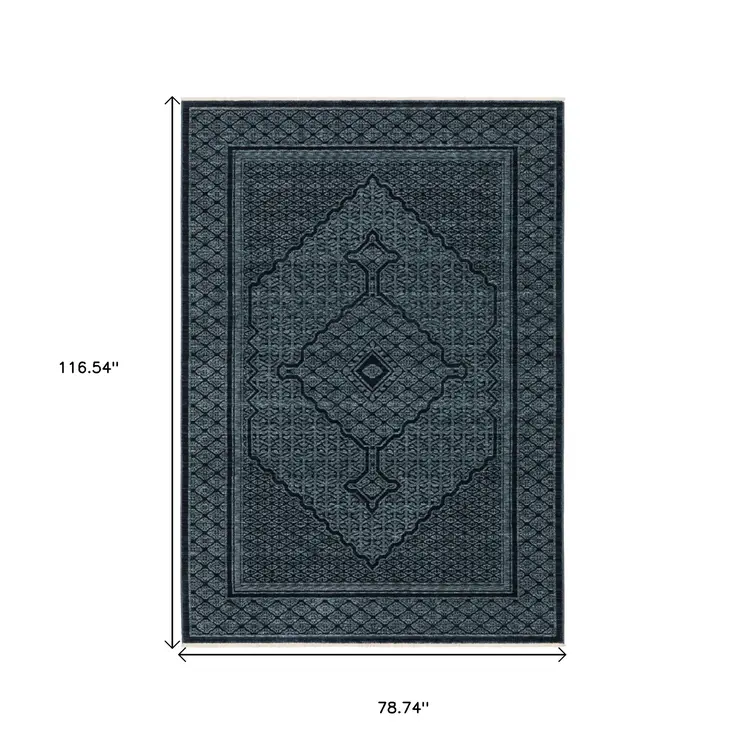 7' X 10' Blue And Teal Medallion Area Rug With Fringe