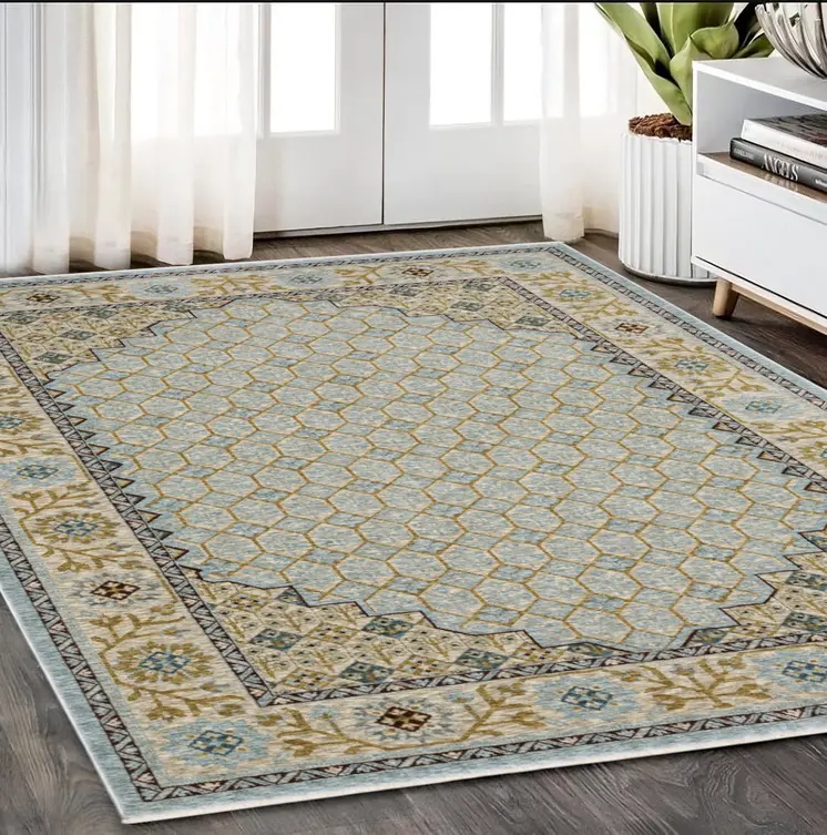 5' X 8' Gold Oriental Area Rug With Fringe