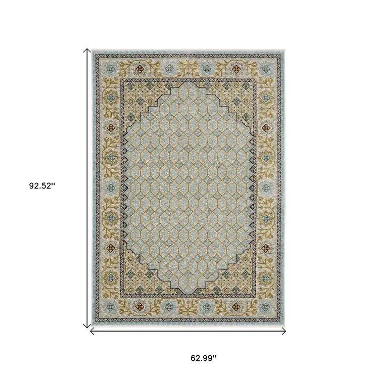 5' X 8' Gold Oriental Area Rug With Fringe