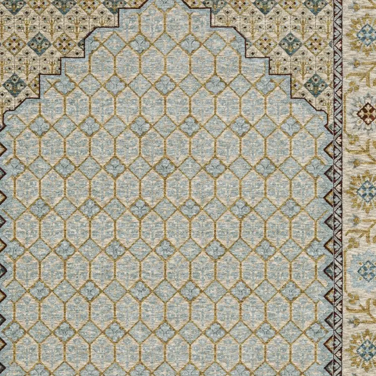7' X 10' Gold Oriental Area Rug With Fringe