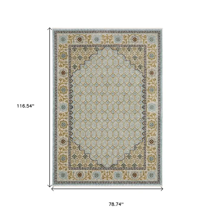 7' X 10' Gold Oriental Area Rug With Fringe