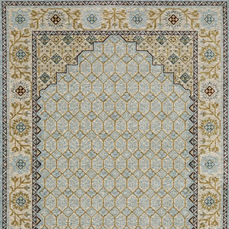 8' X 11' Gold Oriental Area Rug With Fringe