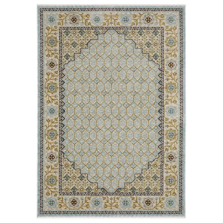 8' X 11' Gold Oriental Area Rug With Fringe