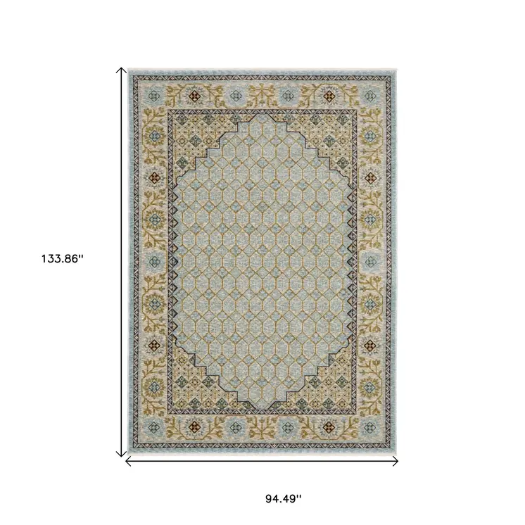 8' X 11' Gold Oriental Area Rug With Fringe