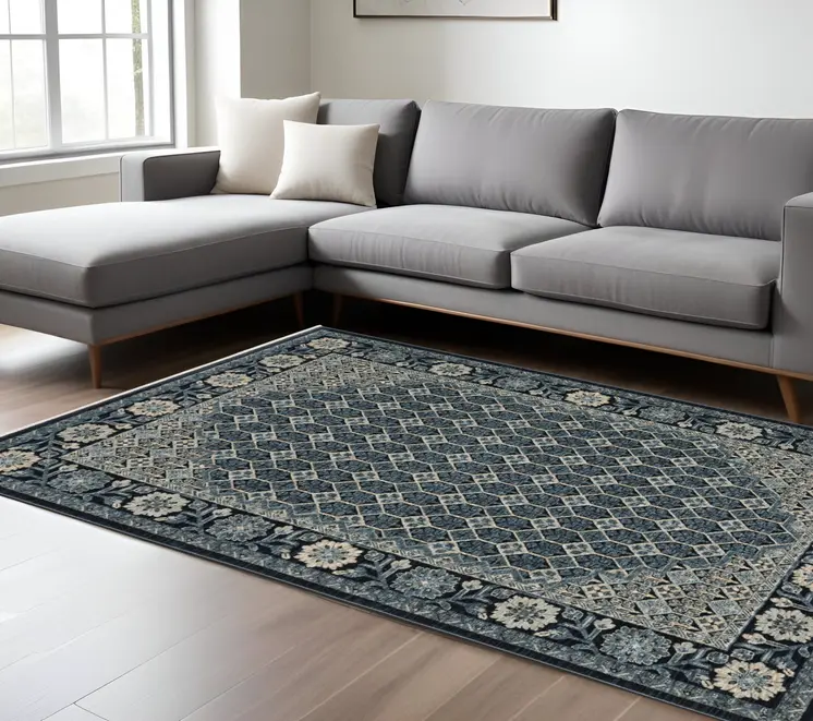 7' X 10' Ivory Oriental Area Rug With Fringe