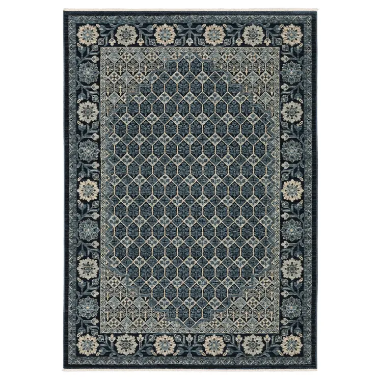 7' X 10' Ivory Oriental Area Rug With Fringe