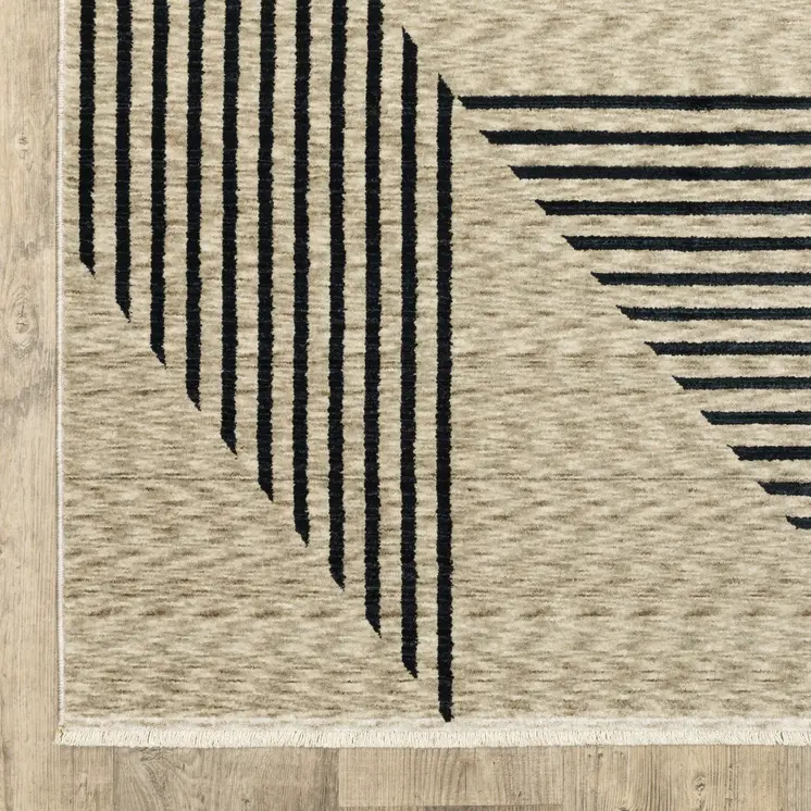 8' X 11' Beige Geometric Area Rug With Fringe
