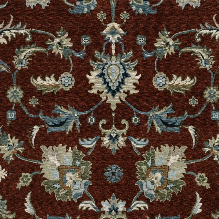 10' X 13' Red Ivory And Teal Oriental Area Rug With Fringe