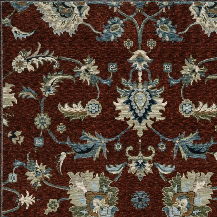 5' X 8' Red Ivory And Teal Oriental Area Rug With Fringe