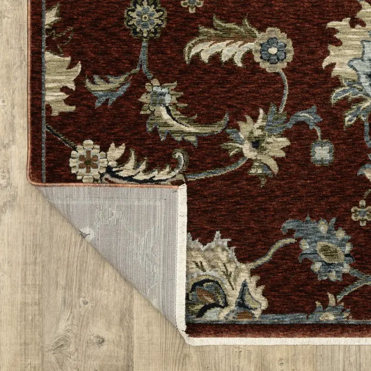 7' X 10' Red Ivory And Teal Oriental Area Rug With Fringe
