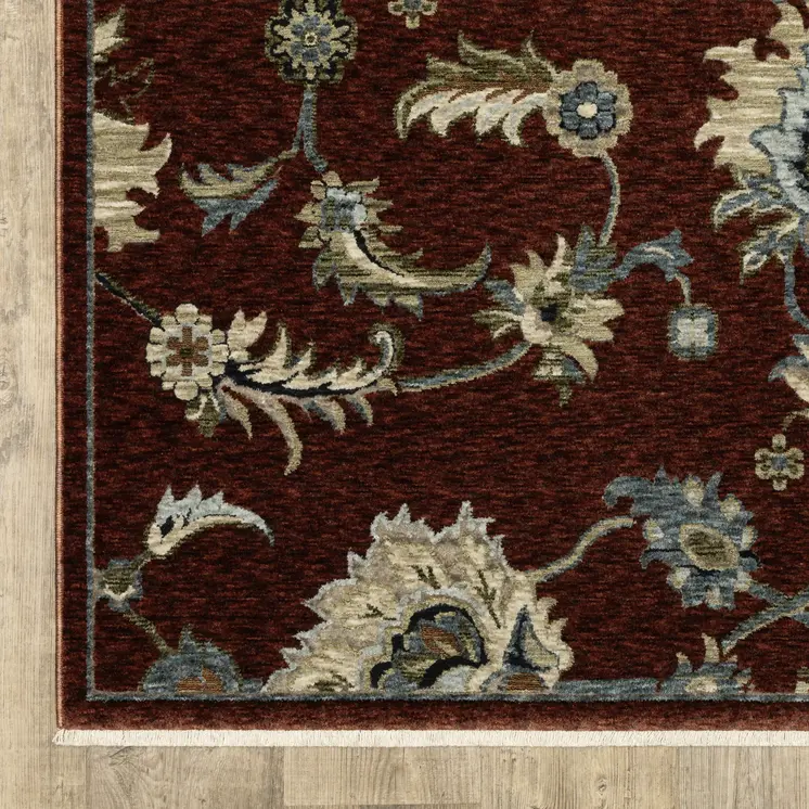 7' X 10' Red Ivory And Teal Oriental Area Rug With Fringe