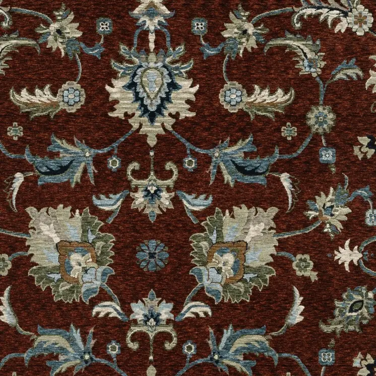 8' X 11' Red Ivory And Teal Oriental Area Rug With Fringe