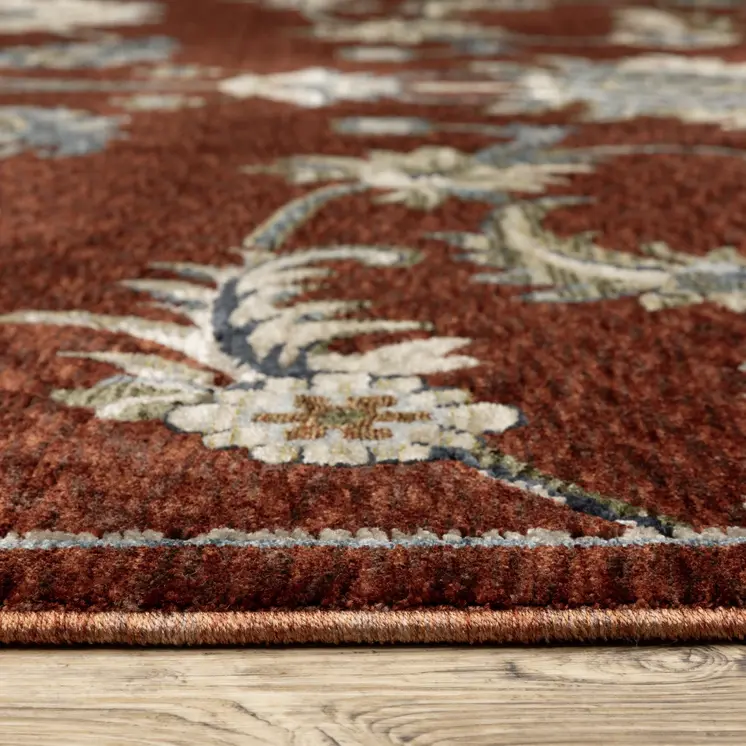 8' X 11' Red Ivory And Teal Oriental Area Rug With Fringe