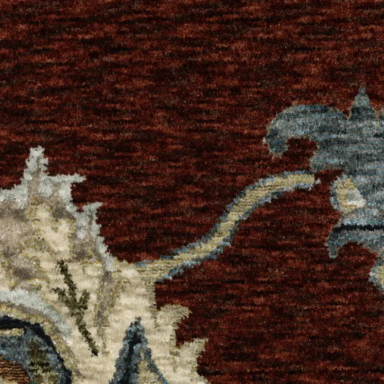 8' X 11' Red Ivory And Teal Oriental Area Rug With Fringe