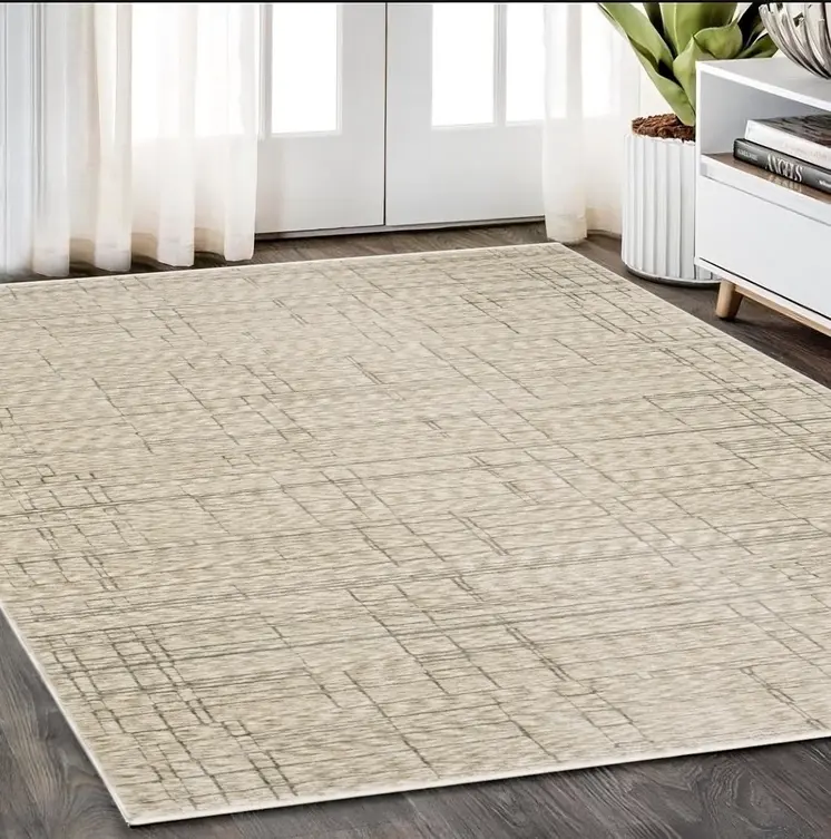 5' X 8' Beige And Brown Geometric Area Rug With Fringe