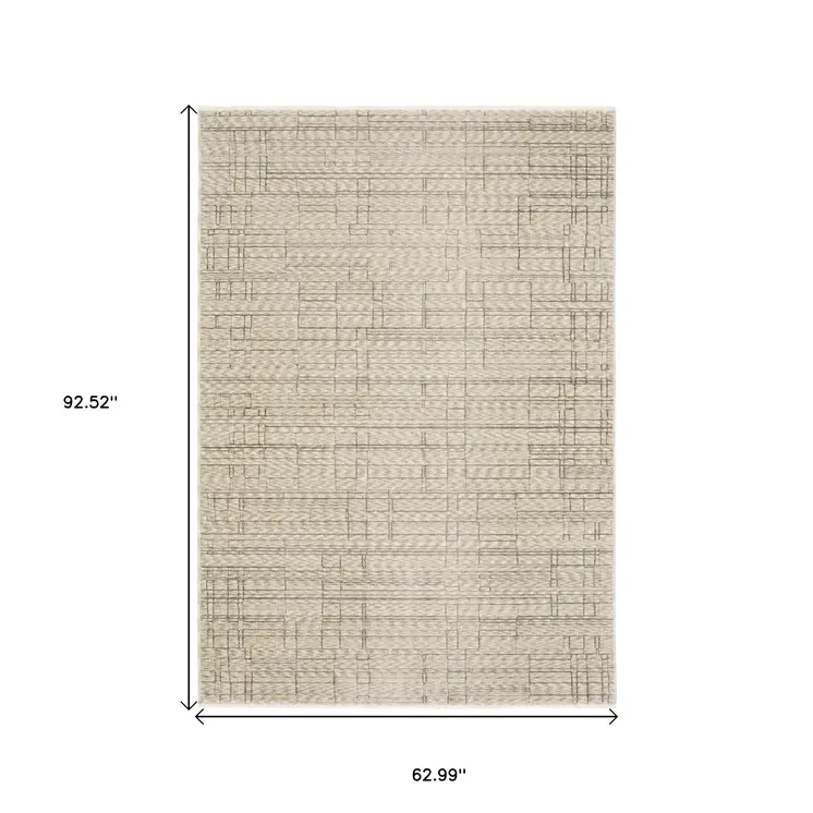 5' X 8' Beige And Brown Geometric Area Rug With Fringe