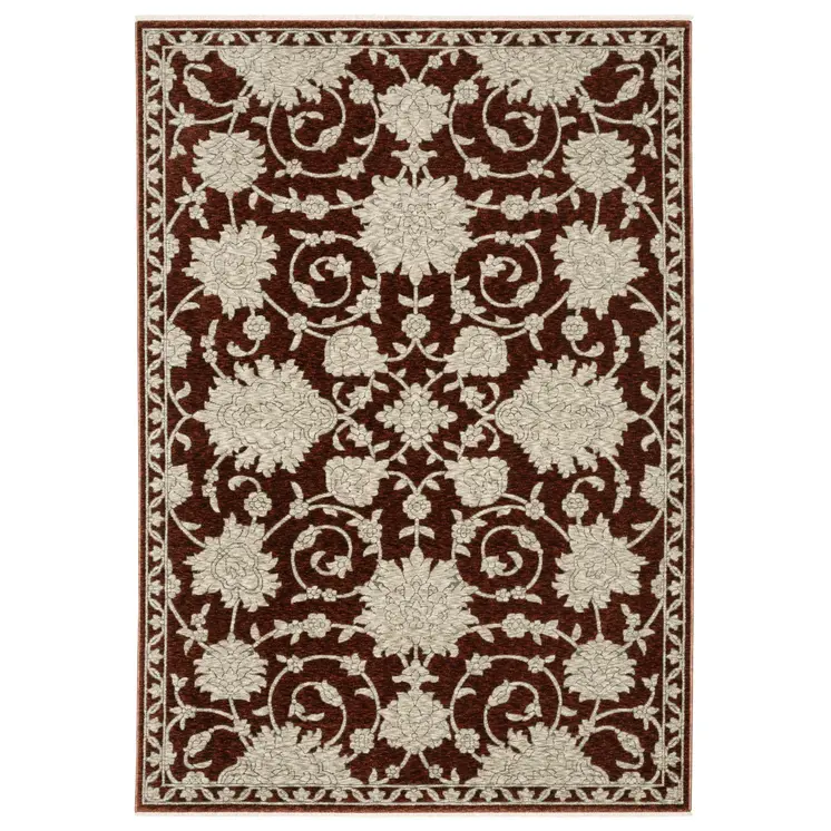 8' X 11' Beige Floral Area Rug With Fringe