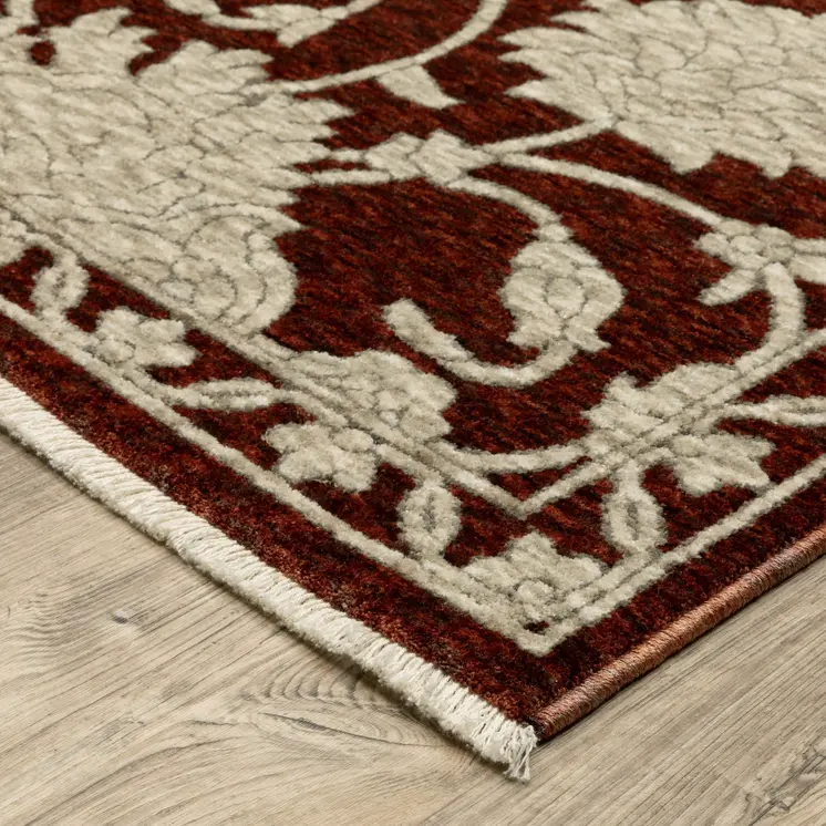 8' X 11' Beige Floral Area Rug With Fringe