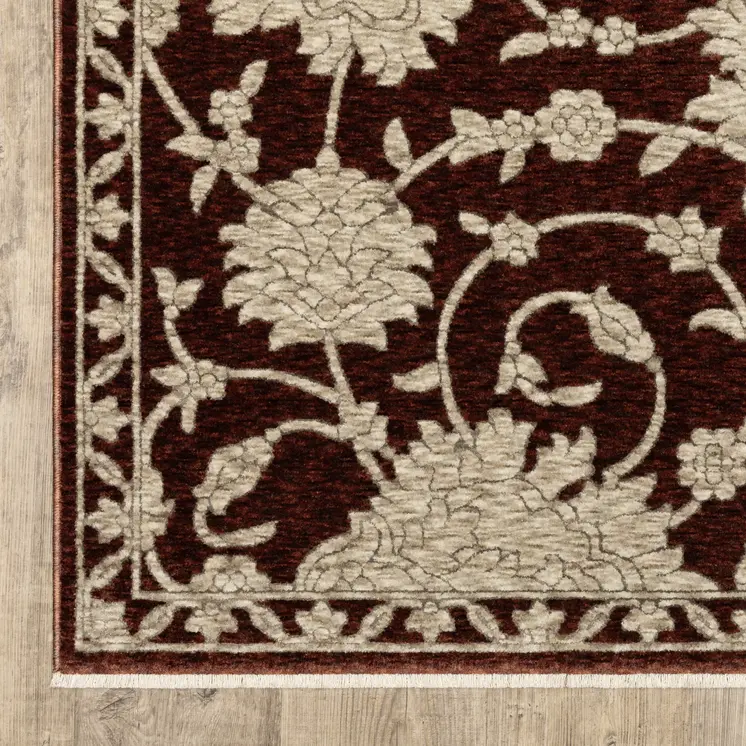 8' X 11' Beige Floral Area Rug With Fringe