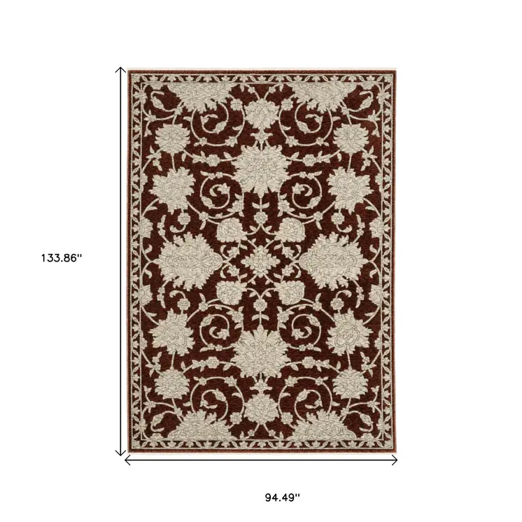 8' X 11' Beige Floral Area Rug With Fringe