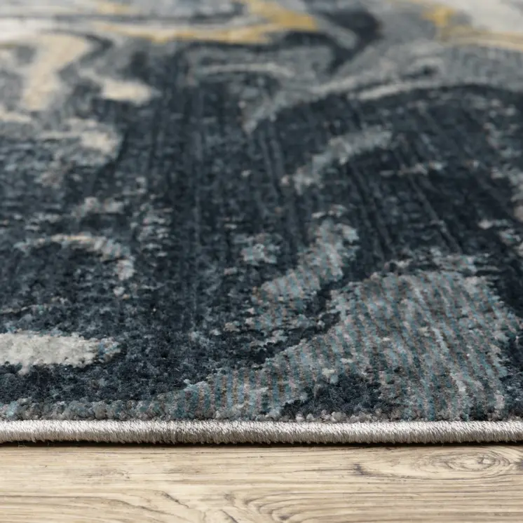 5' X 8' Navy Blue And Teal Abstract Area Rug With Fringe