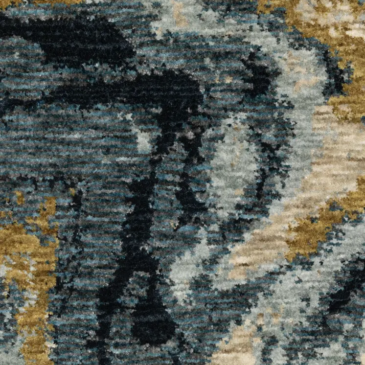 7' X 10' Navy Blue And Teal Abstract Area Rug With Fringe