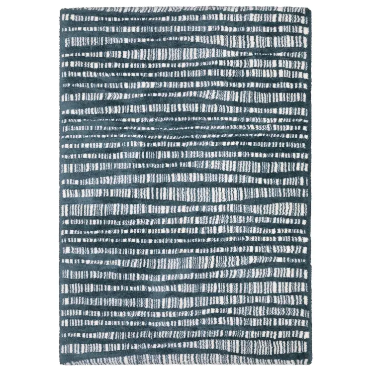 5' X 8' Teal And Ivory Striped Distressed Area Rug
