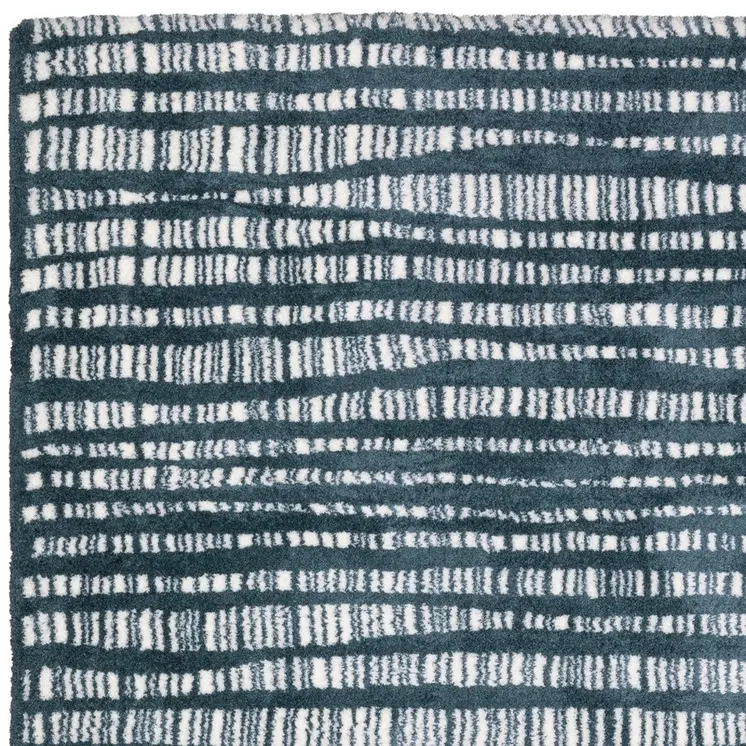 8' X 11' Teal And Ivory Striped Distressed Area Rug