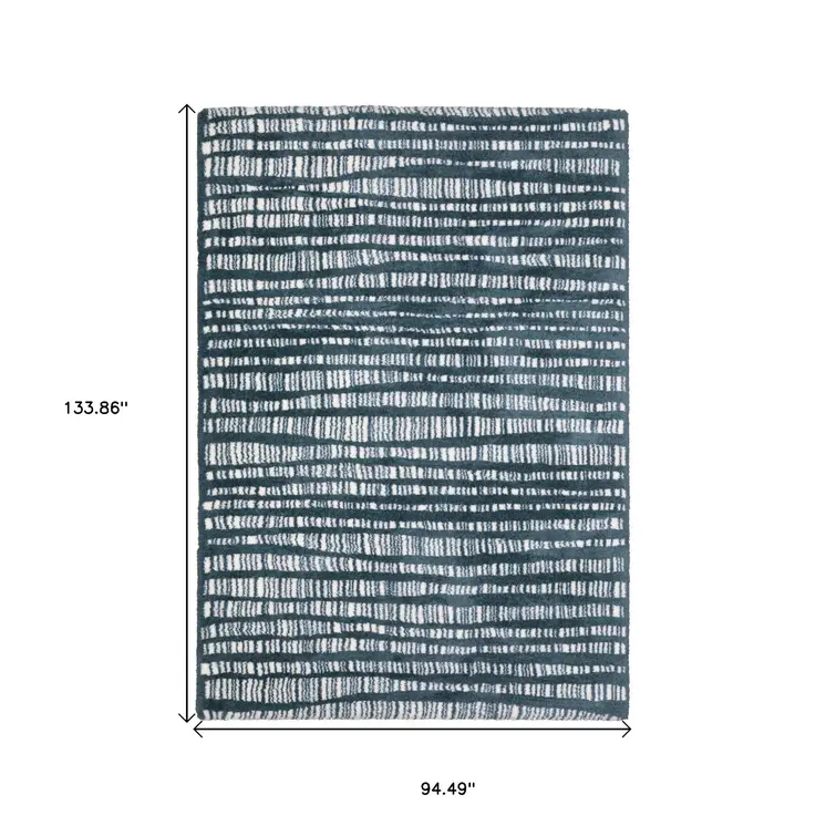 8' X 11' Teal And Ivory Striped Distressed Area Rug