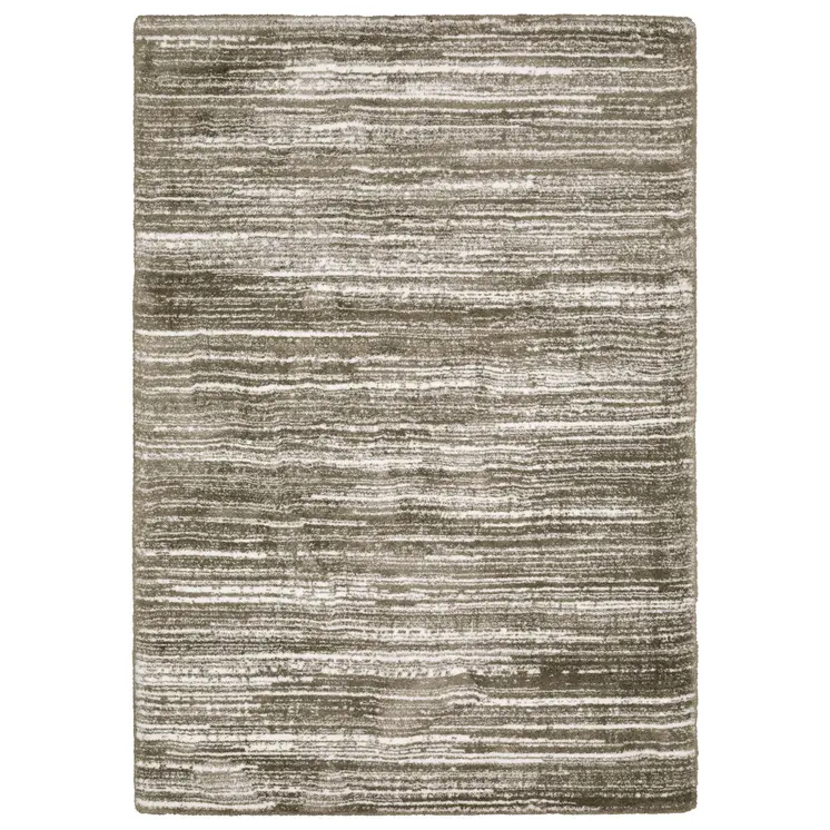 5' X 8' Brown And Ivory Striped Distressed Area Rug