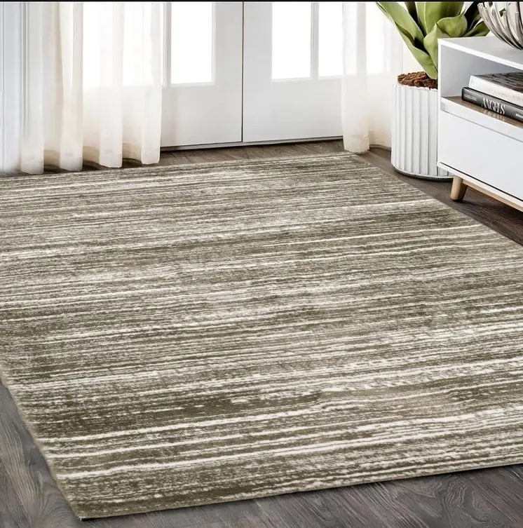5' X 8' Brown And Ivory Striped Distressed Area Rug