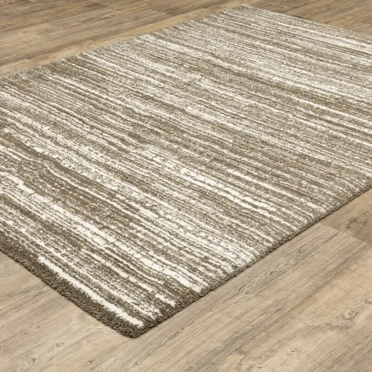 5' X 8' Brown And Ivory Striped Distressed Area Rug