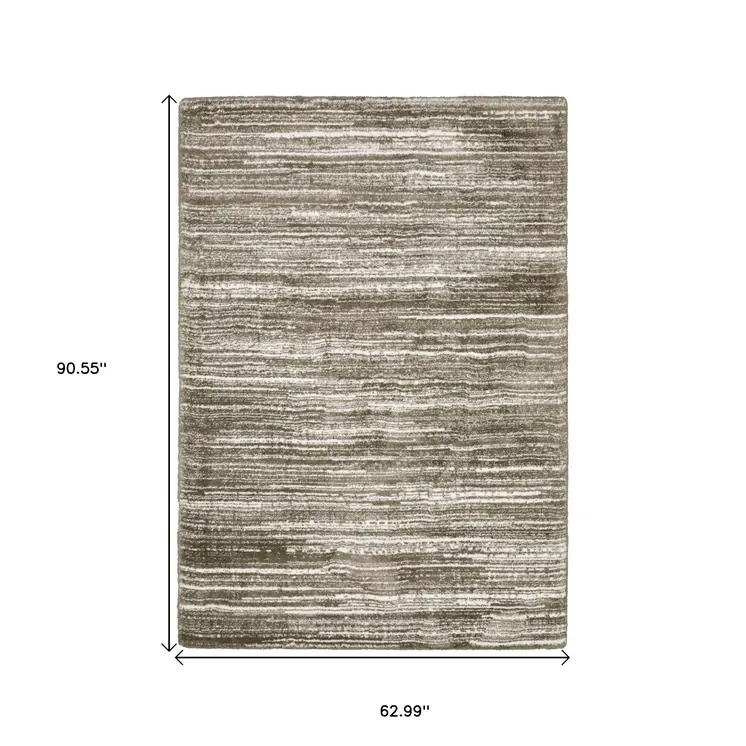 5' X 8' Brown And Ivory Striped Distressed Area Rug