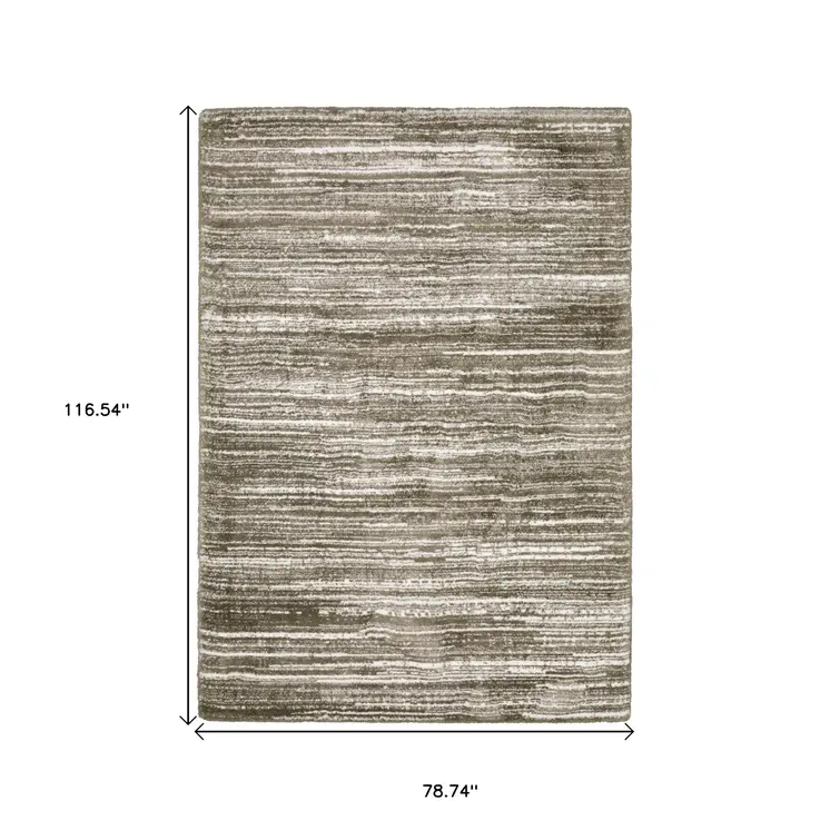 7' X 10' Brown And Ivory Striped Distressed Area Rug