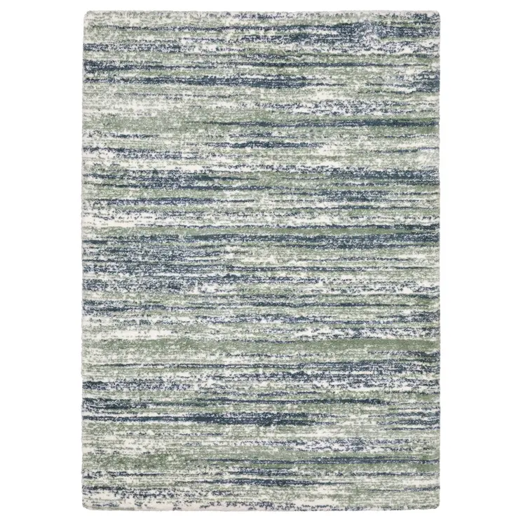 10' X 13' Blue And Green Striped Distressed Area Rug