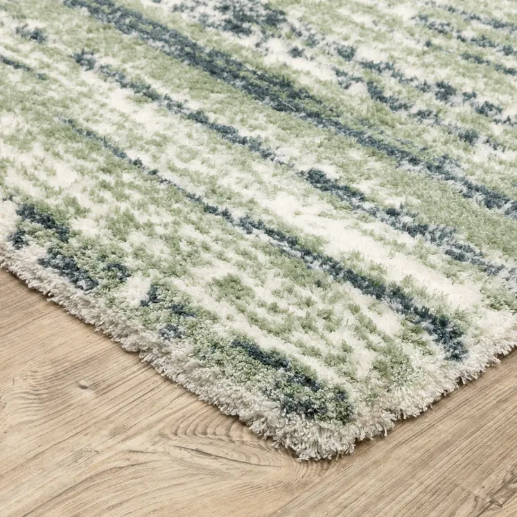 10' X 13' Blue And Green Striped Distressed Area Rug