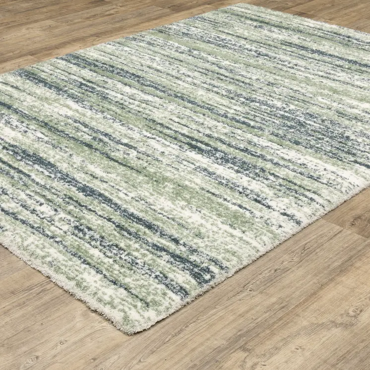 10' X 13' Blue And Green Striped Distressed Area Rug