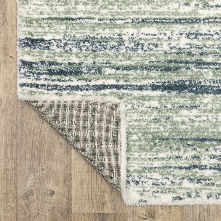 10' X 13' Blue And Green Striped Distressed Area Rug