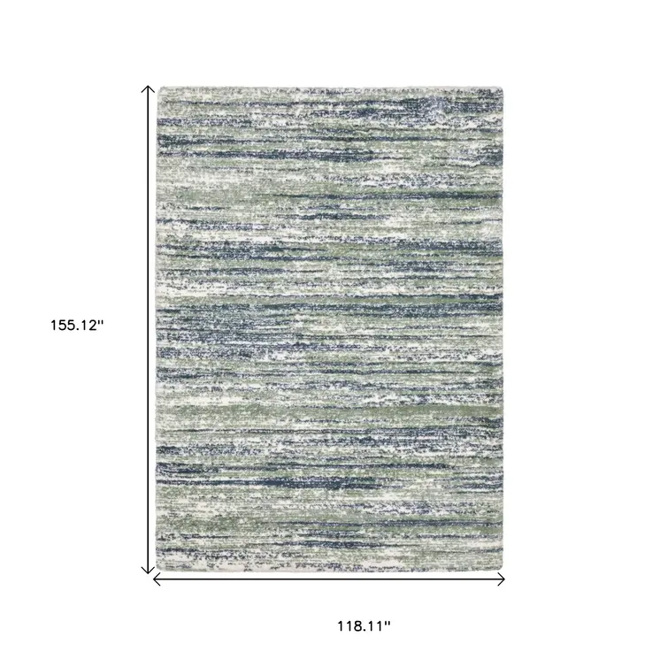 10' X 13' Blue And Green Striped Distressed Area Rug