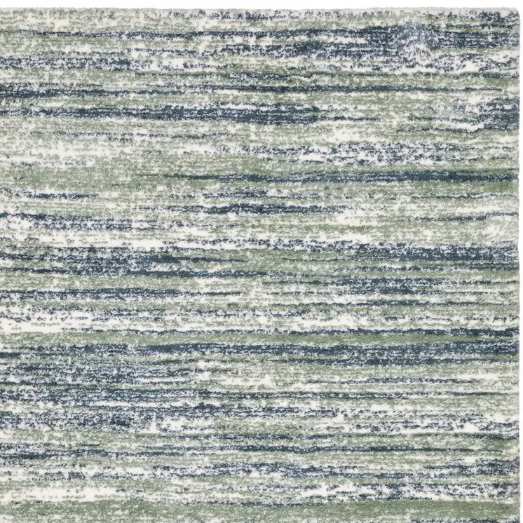 5' X 8' Blue And Green Striped Distressed Area Rug