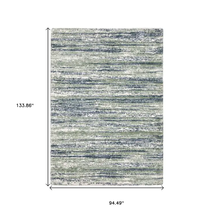 8' X 11' Blue And Green Striped Distressed Area Rug