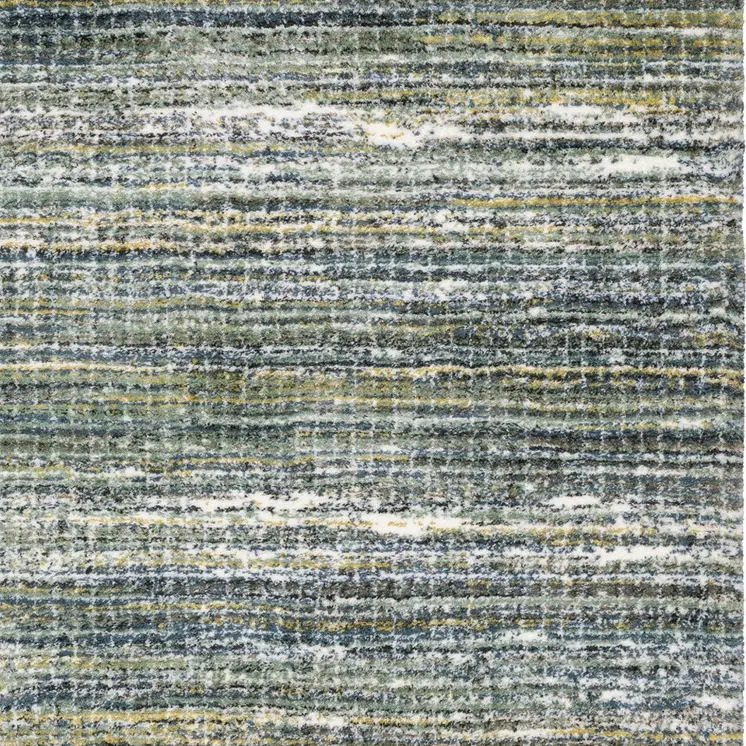 7' X 10' Green And Blue Geometric Distressed Area Rug