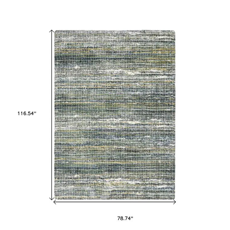 7' X 10' Green And Blue Geometric Distressed Area Rug
